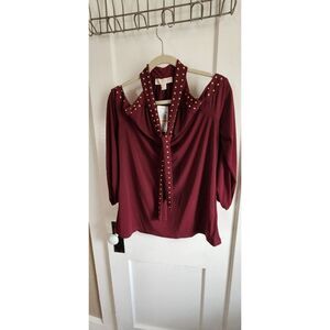 Michael Kors Women's Stud Trim Halter Tie-Neck Cold Shoulder Top Small‎ NWT